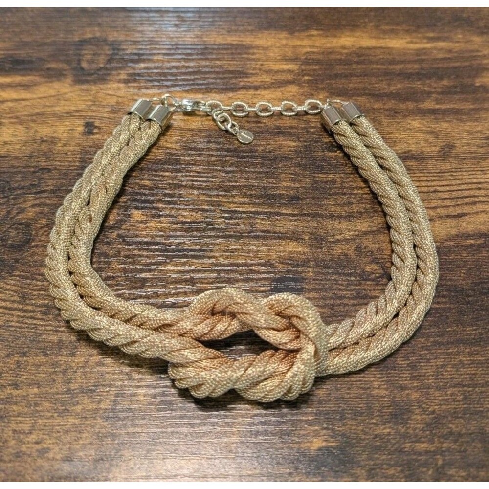 Talbots Mesh Knot Necklace Hollow Rope Double Strand Choker Gold Tone 18” Long